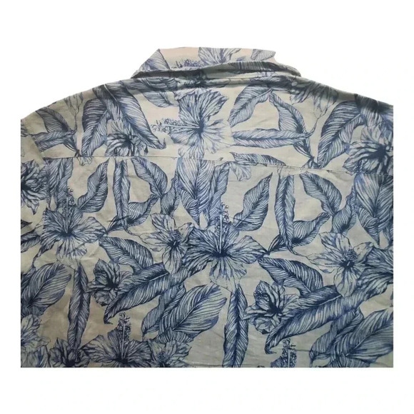 Tenth Ocean Mens Blue White Floral Linen Blend Button Up Shirt US Size Large - Picture 7 of 11